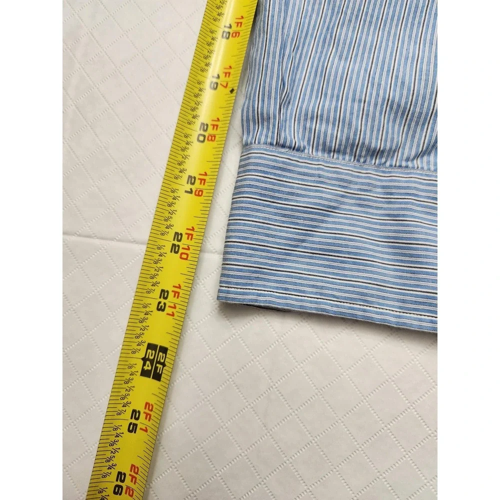 Polo Ralph Lauren Shirt‎ Mens 17.5 32 33 Blue White Stripe Alcott Tab Collar